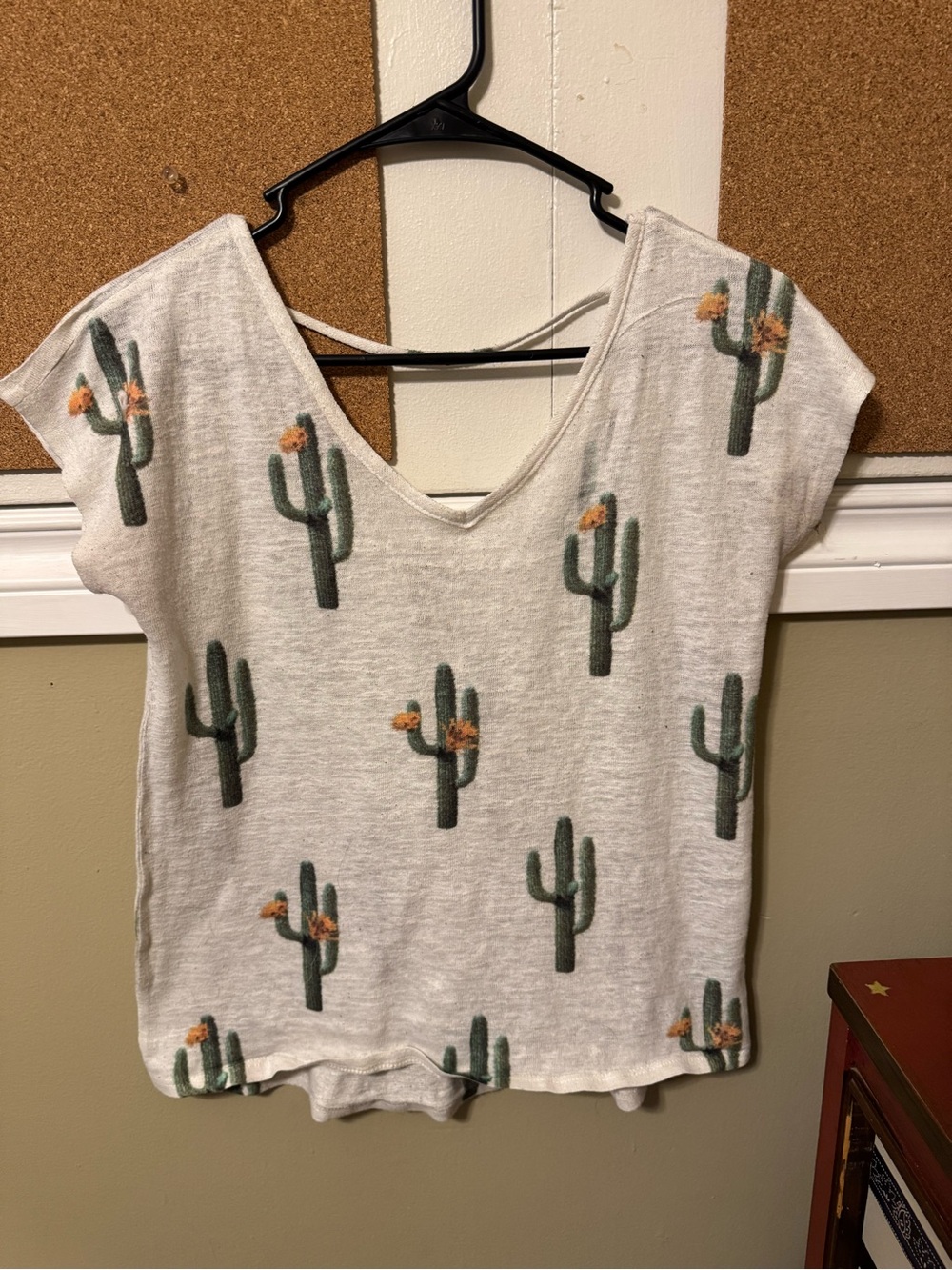 Wrangler White V-Neck Top with Green Cactus Print